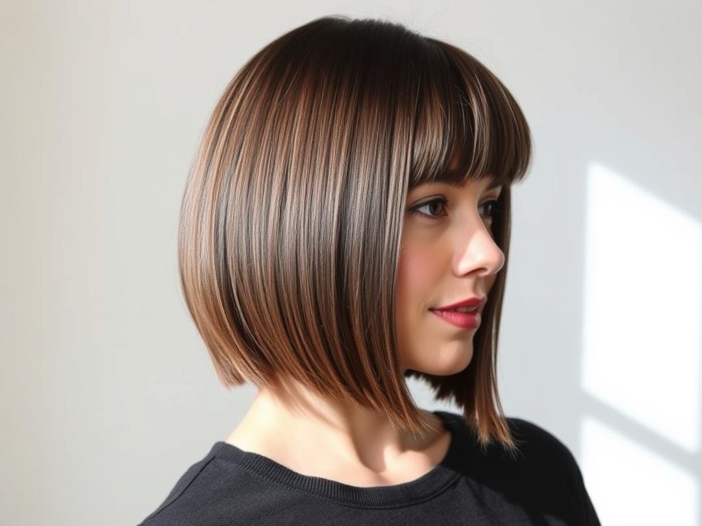 Woman with a blunt lob haircut for thin fine hair showing thick-looking ends