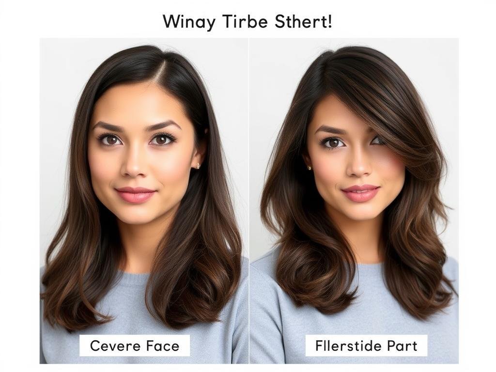 Woman with a center part that emphasizes facial roundness