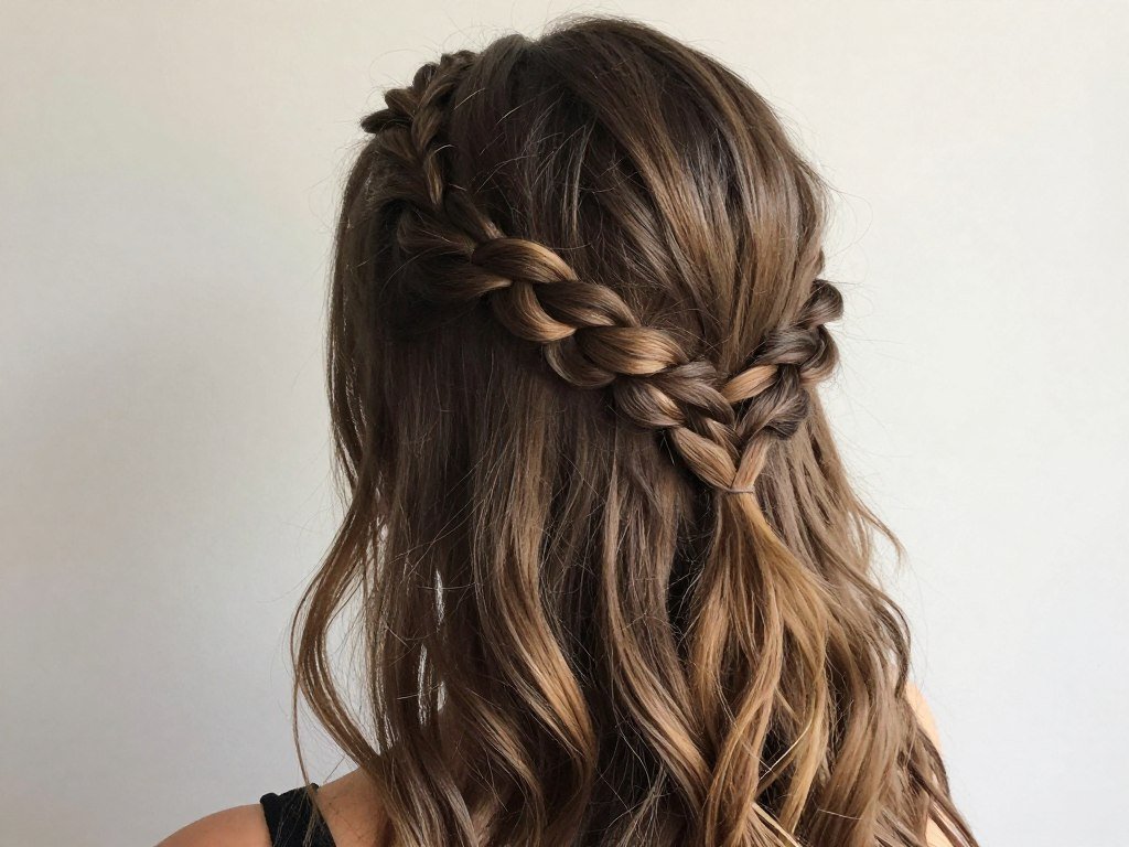 Woman with a half up braided crown hairstyle showing the bohemian-inspired look that frames the face beautifully Woman with a half up braided crown hairstyle showing the bohemian-inspired look that frames the face beautifully