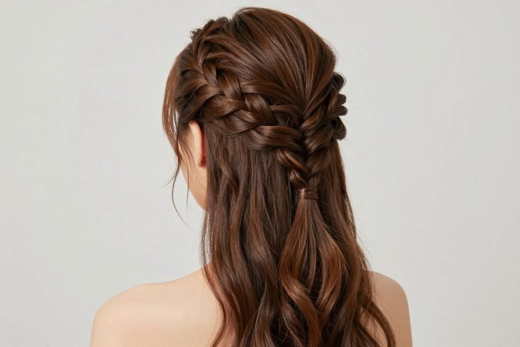 Woman with a half up fishtail braid hairstyle