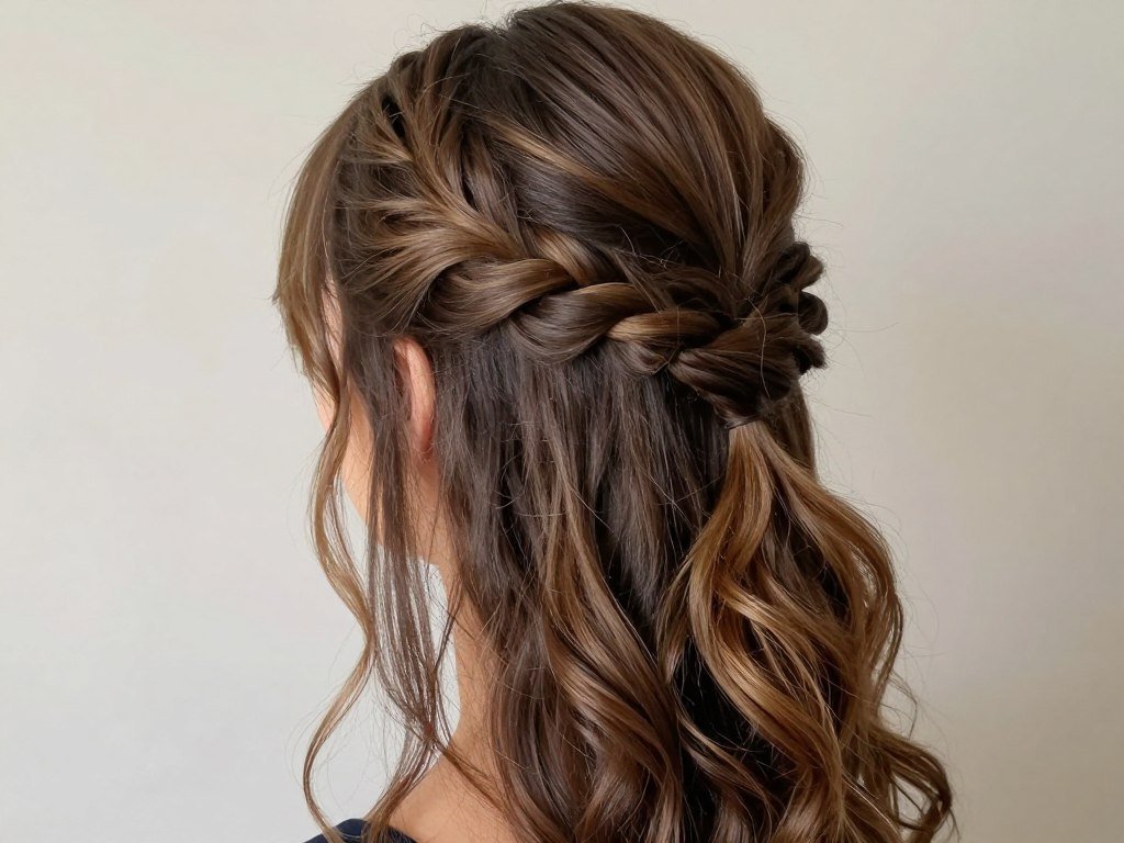 Woman with a twisted half up half down hairstyle showing the elegant, romantic style that's surprisingly easy to create Woman with a twisted half up half down hairstyle showing the elegant, romantic style that's surprisingly easy to create