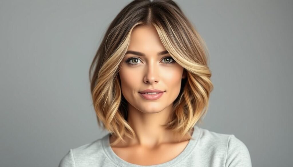 Woman with a versatile medium length haircut styled in loose waves
