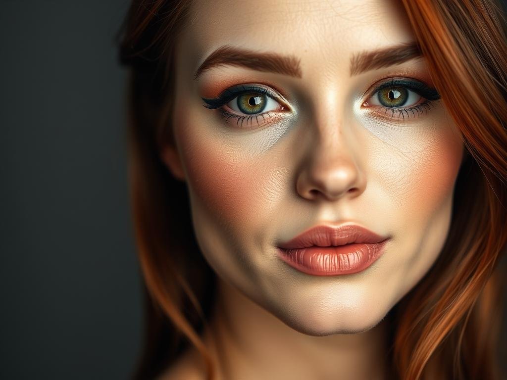 Woman with auburn hair wearing complementary makeup Woman with auburn hair wearing complementary makeup