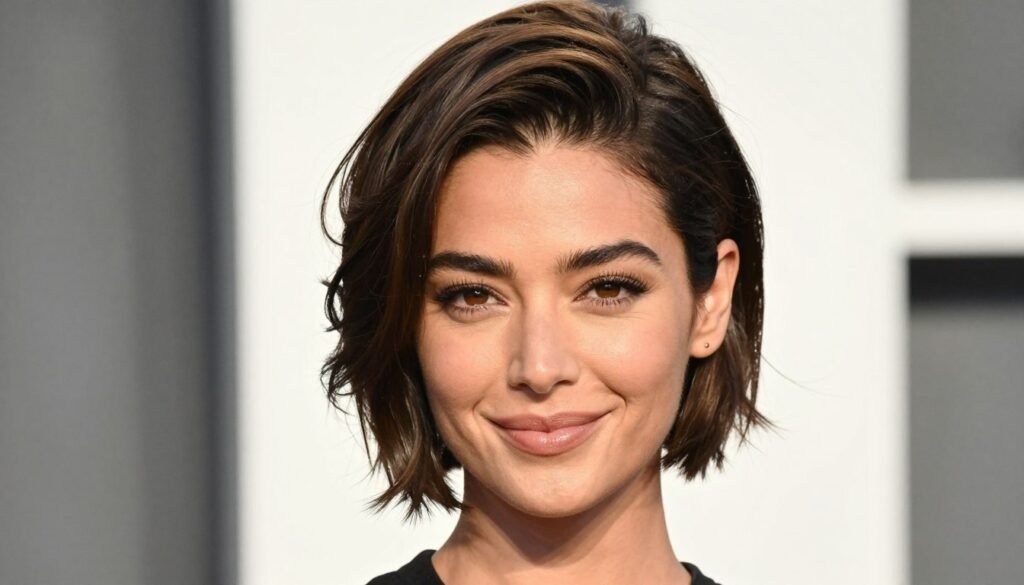 Woman with beautiful half up half down short hair style looking confident Woman with beautiful half up half down short hair style looking confident