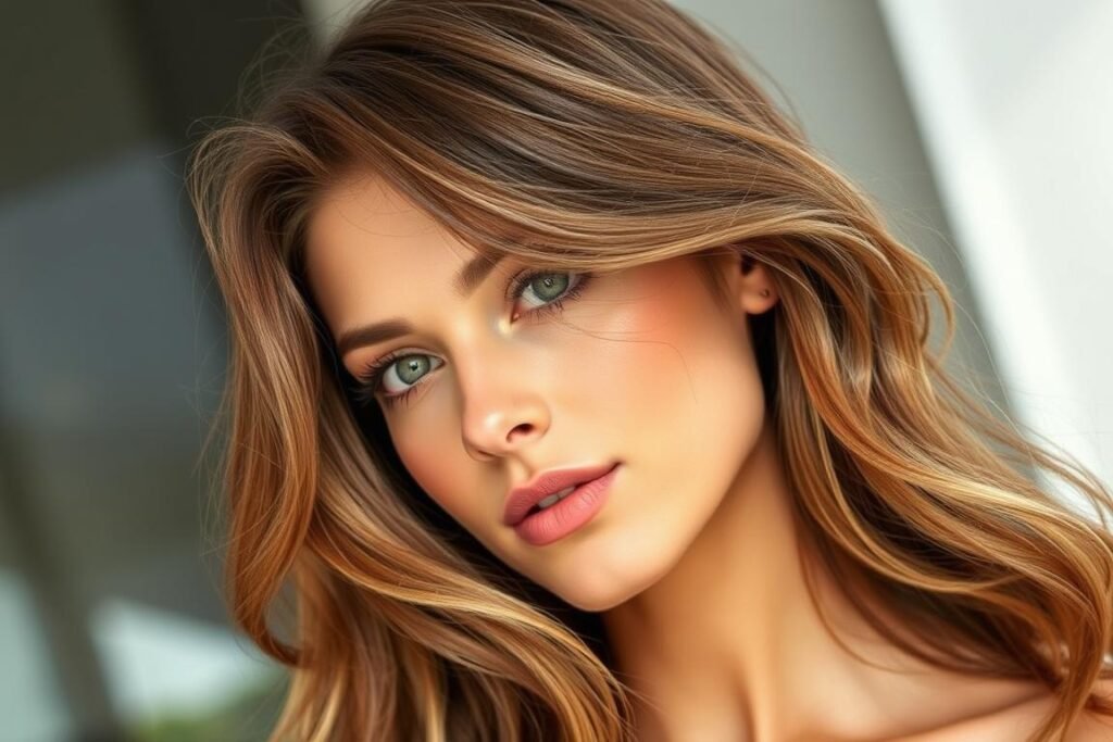Woman with bronde hair color showing the perfect blend between brunette and blonde for summer