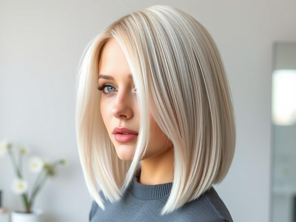 Woman with chantilly blonde hair showing icy platinum tones with subtle lemon hints, a fresh spring hair color trend