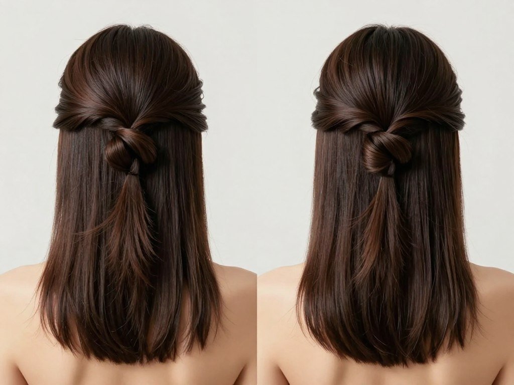Woman with classic half up half down hairstyle showing the basic technique