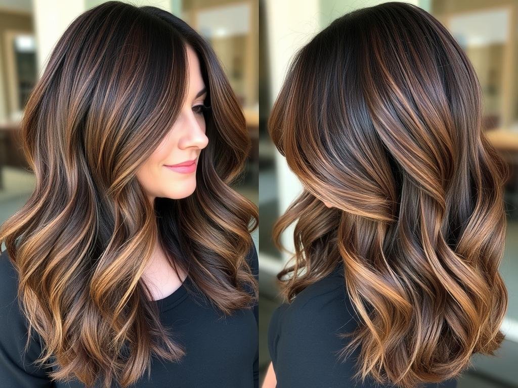 Woman with dimensional chocolate brown hair showing multiple brown tones