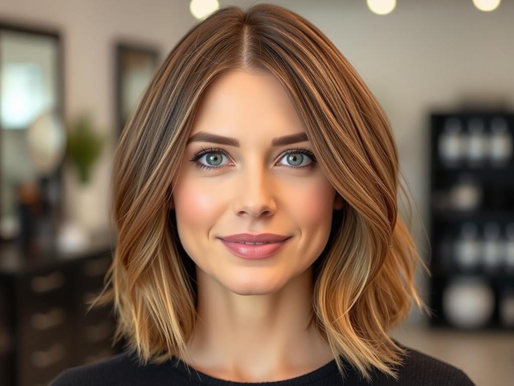 Woman with face-framing layers and a center part