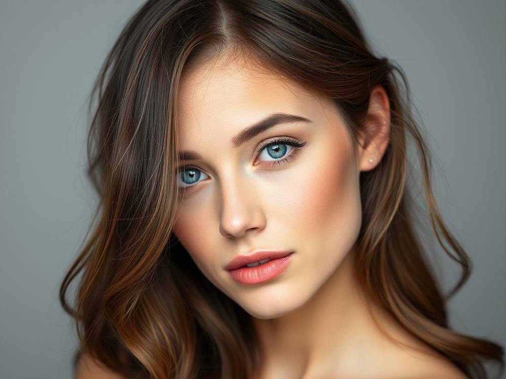 Woman with fair skin and mushroom brown hair color balayage showing how it complements cool skin tones