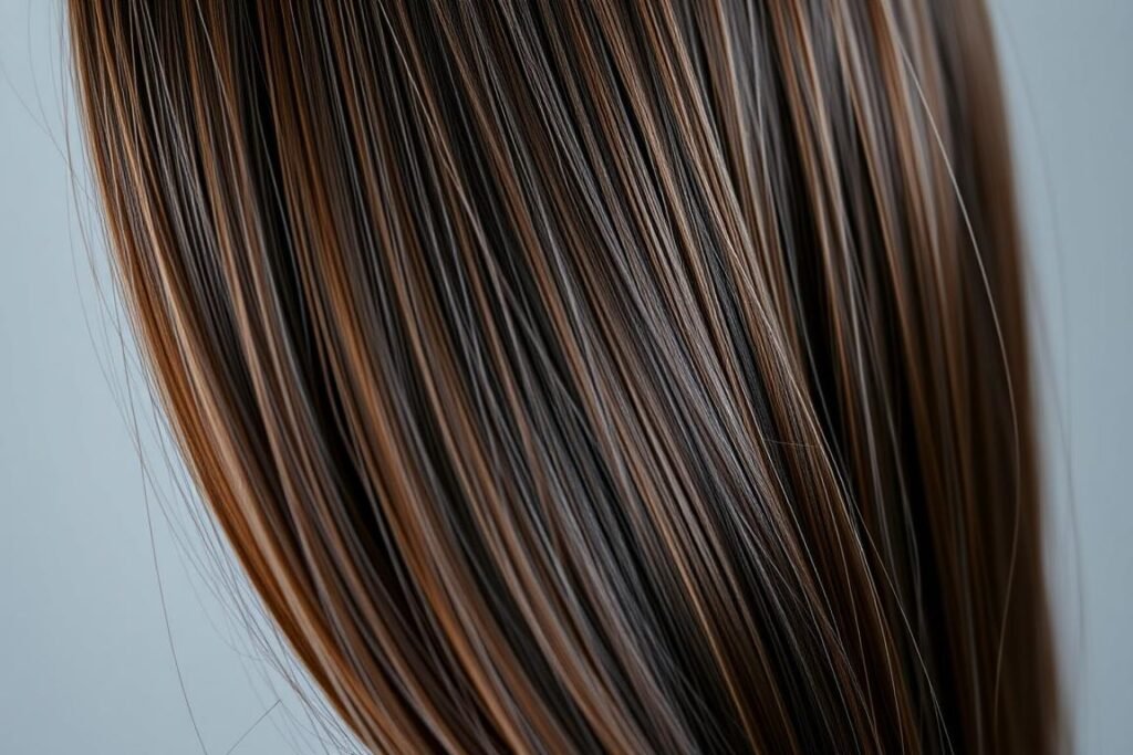 Woman with glossy brunette hair after a gloss treatment Woman with glossy brunette hair after a gloss treatment