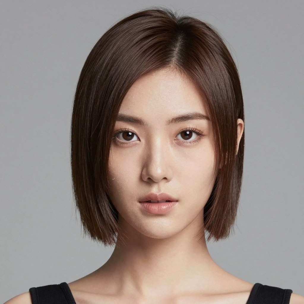 Woman with half up ponytail on short straight hair Woman with half up ponytail on short straight hair