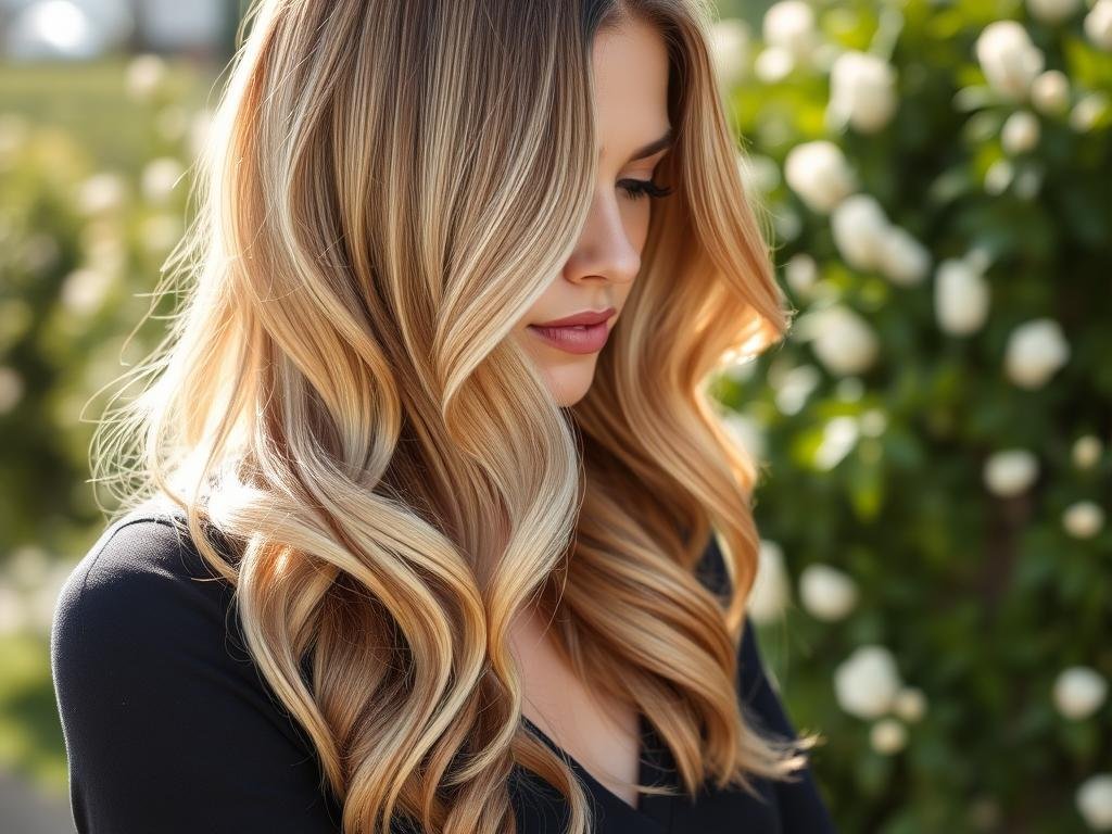 Woman with honey blonde hair showing warm golden tones perfect for spring hair color trends