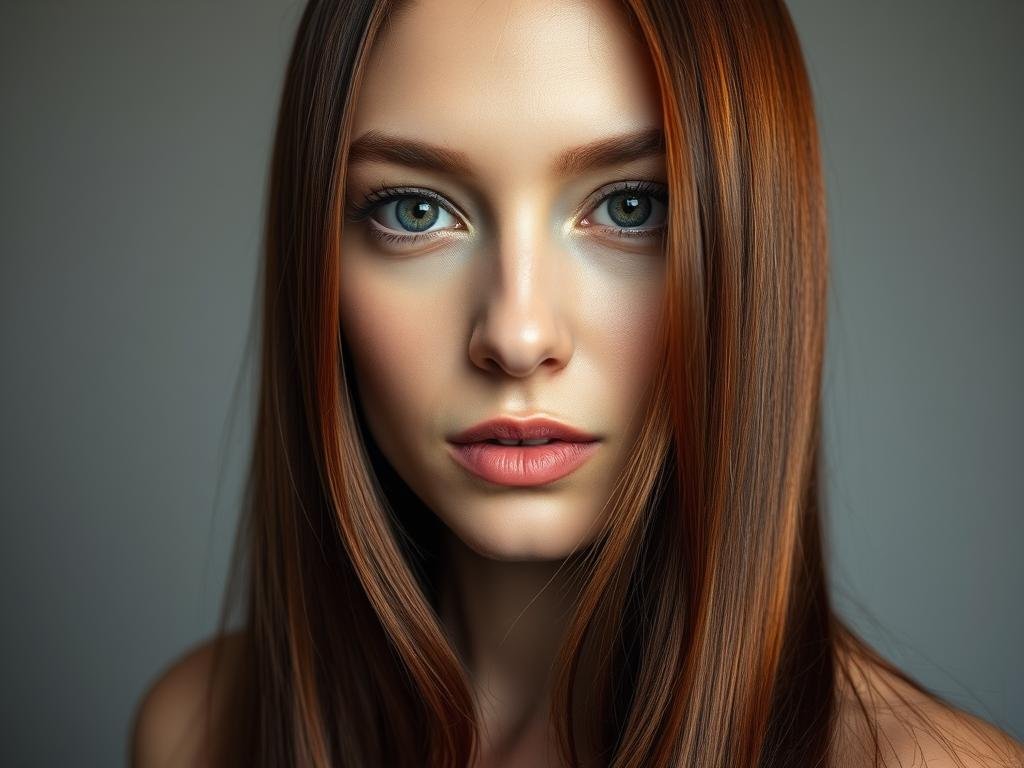 Woman with mahogany copper hair showing deep red-brown base with copper reflections Woman with mahogany copper hair showing deep red-brown base with copper reflections