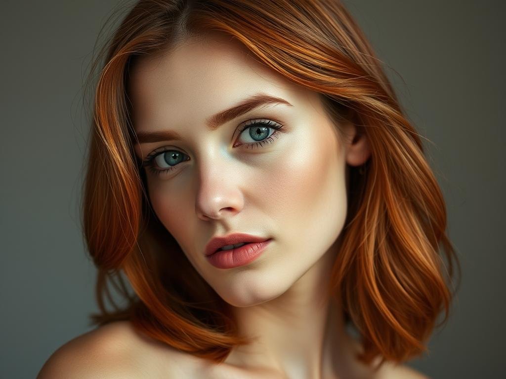 Woman with neutral skin tone and balanced red copper hair color Woman with neutral skin tone and balanced red copper hair color