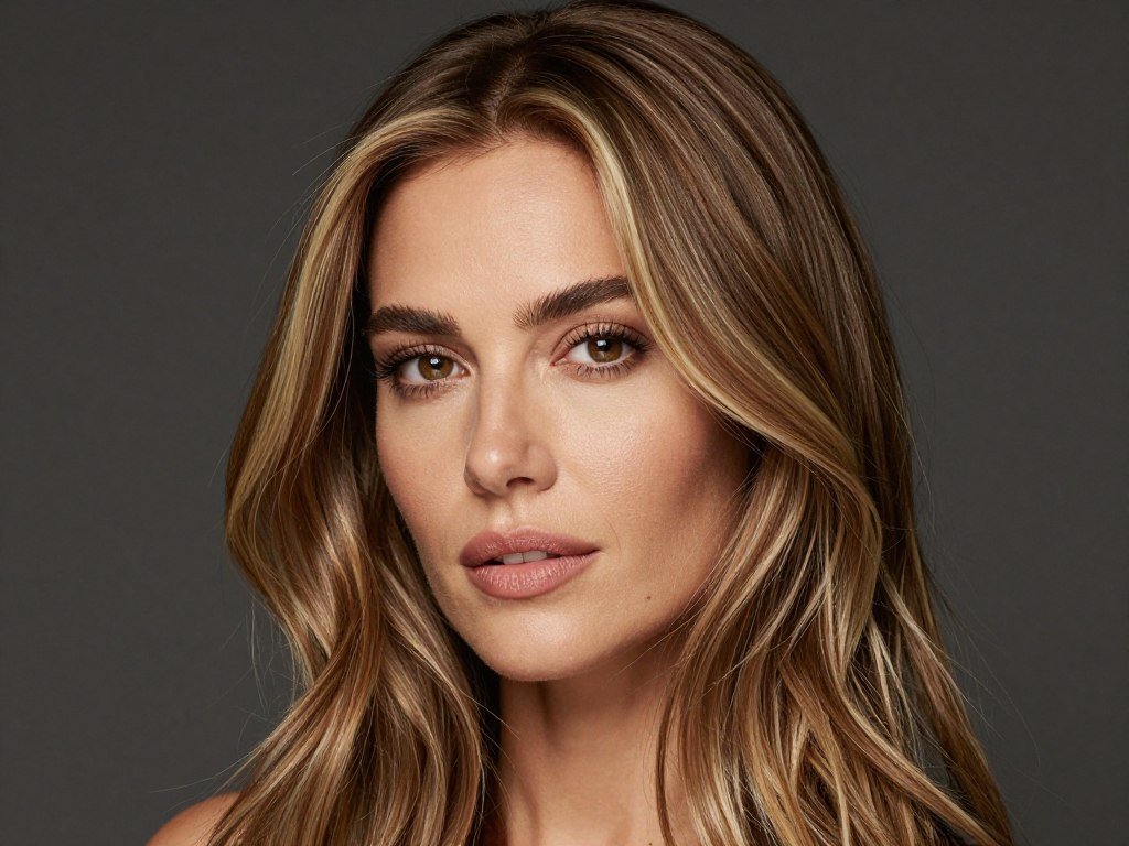 Woman with neutral skin tone and light brown hair with mixed highlights