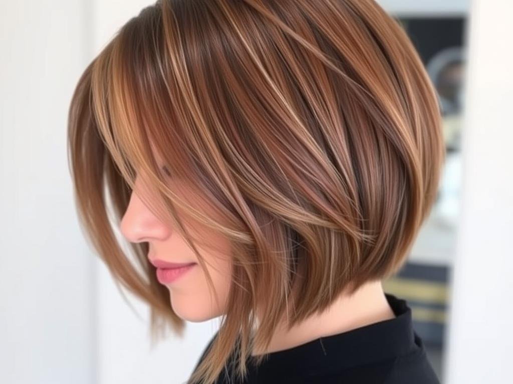 Woman with one-length medium haircut with invisible layers for thin fine hair