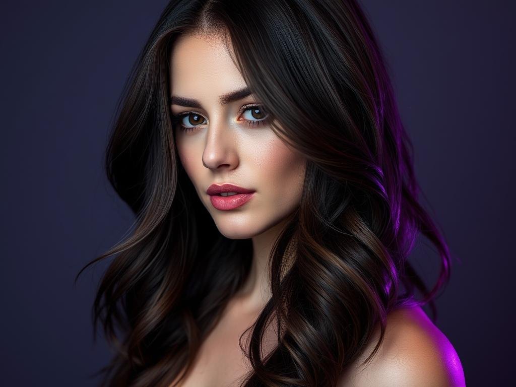 Woman with plum brown hair showing dark brown with purple undertones