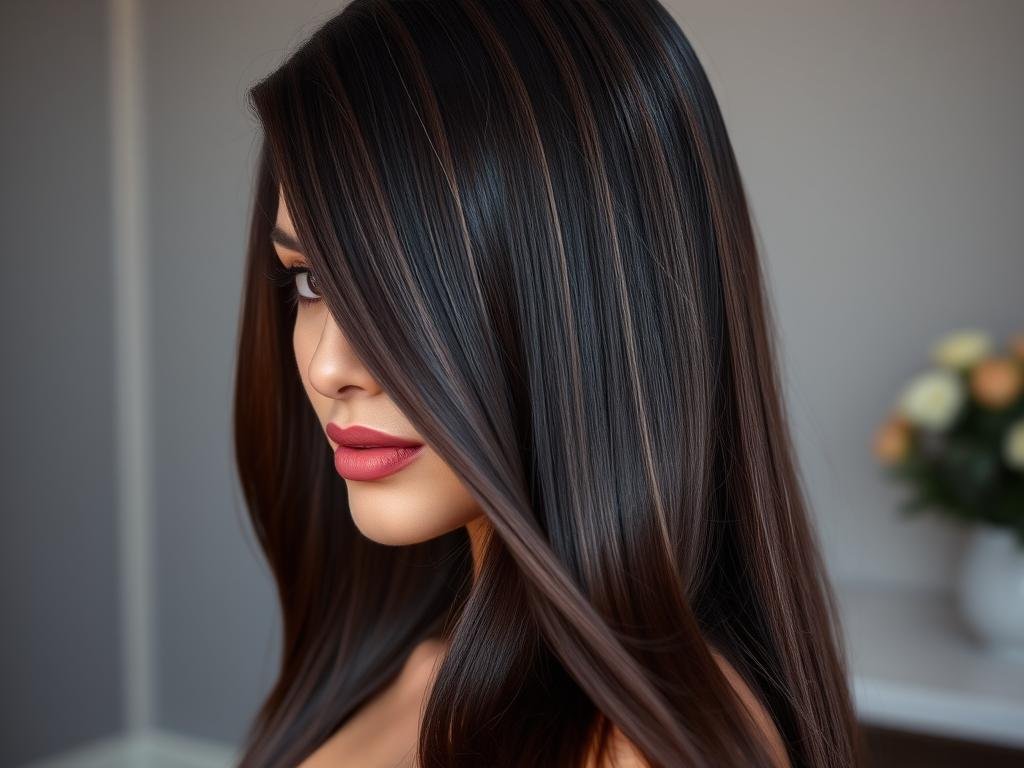 Woman with rich espresso brown hair showing deep chocolate tones with subtle highlights, a sophisticated spring hair color trend