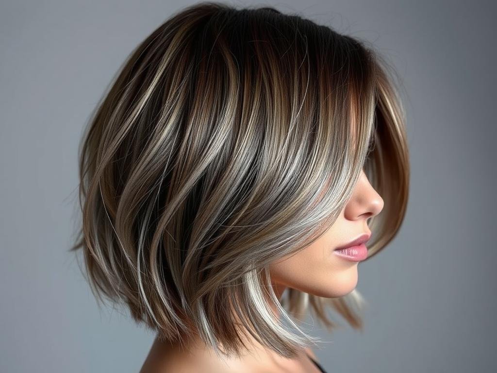 Woman with silver-brown hair showing the metallic effect