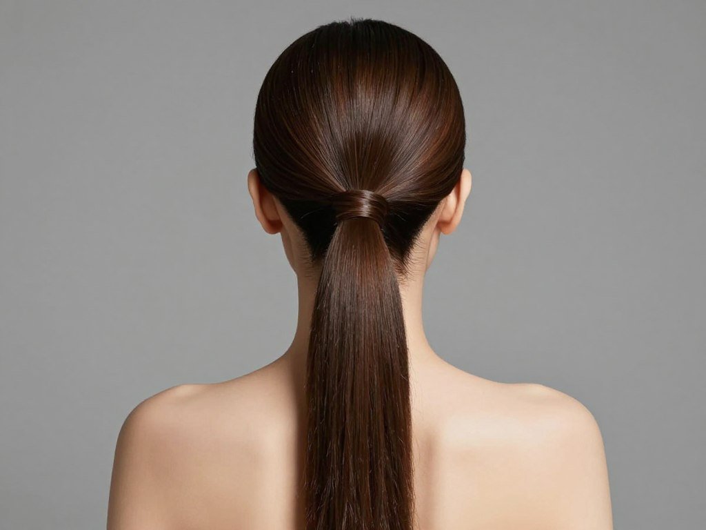 Woman with sleek half up ponytail showing clean lines and polish