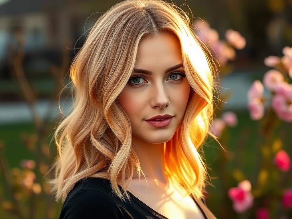Woman with strawberry blonde hair showing peachy golden tones, a fresh spring hair color trend