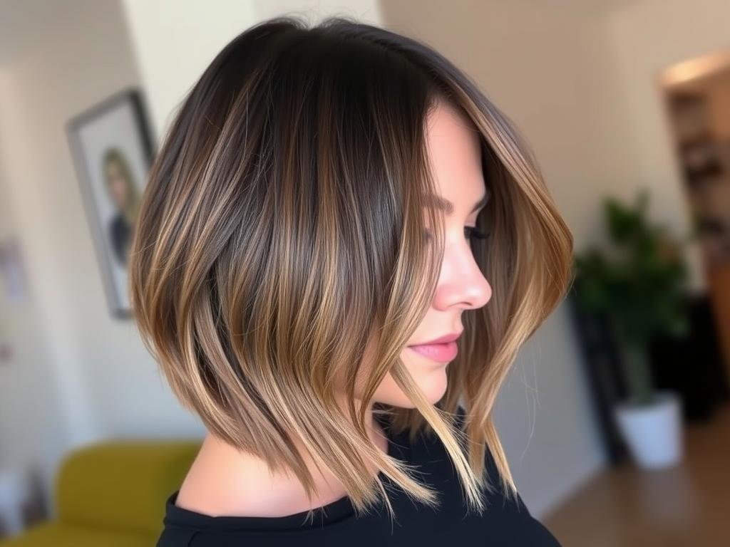 Woman with subtle sombre hair color showing soft transition between shades