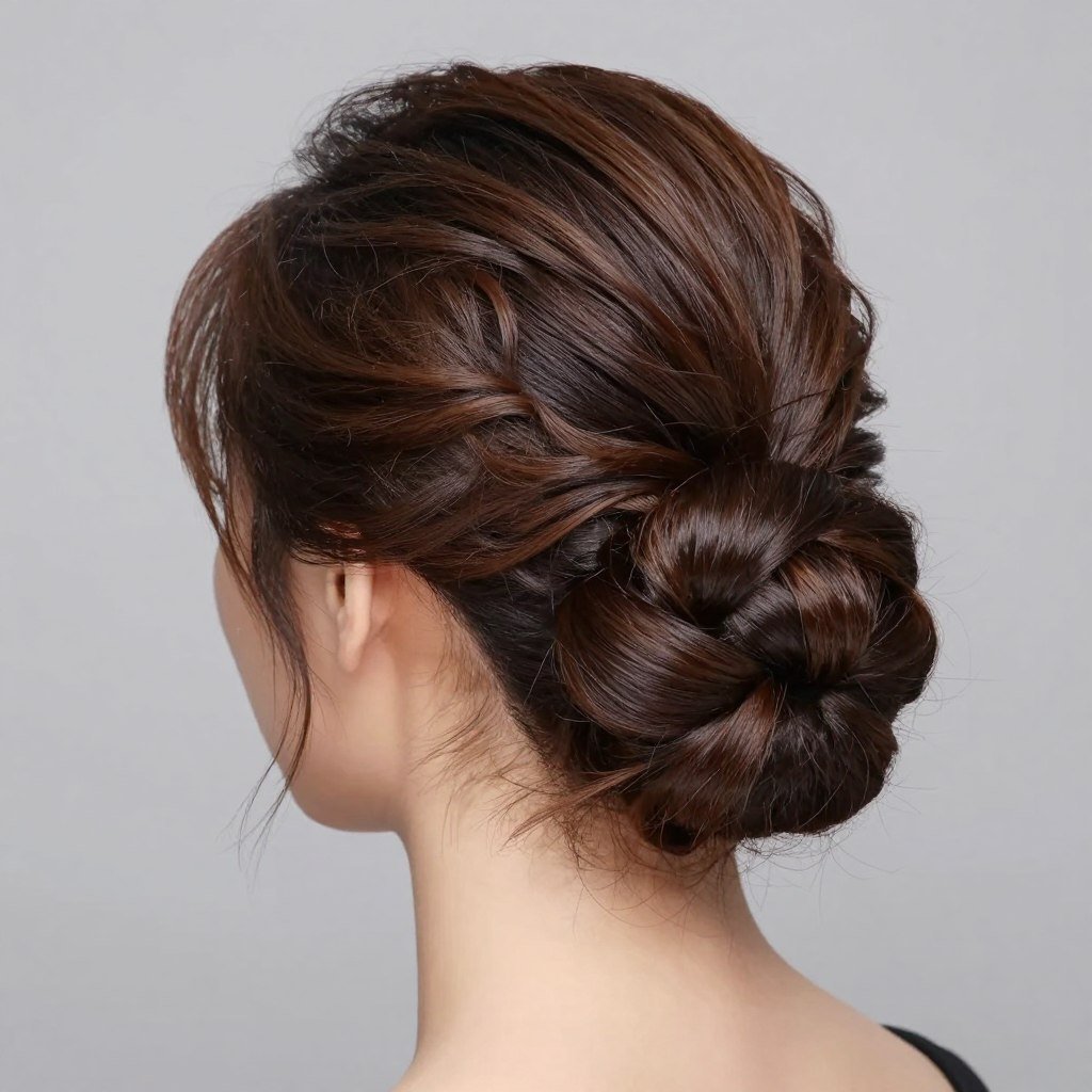 Woman with thick hair styled in a substantial half up half down bun showing how to manage volume Woman with thick hair styled in a substantial half up half down bun showing how to manage volume