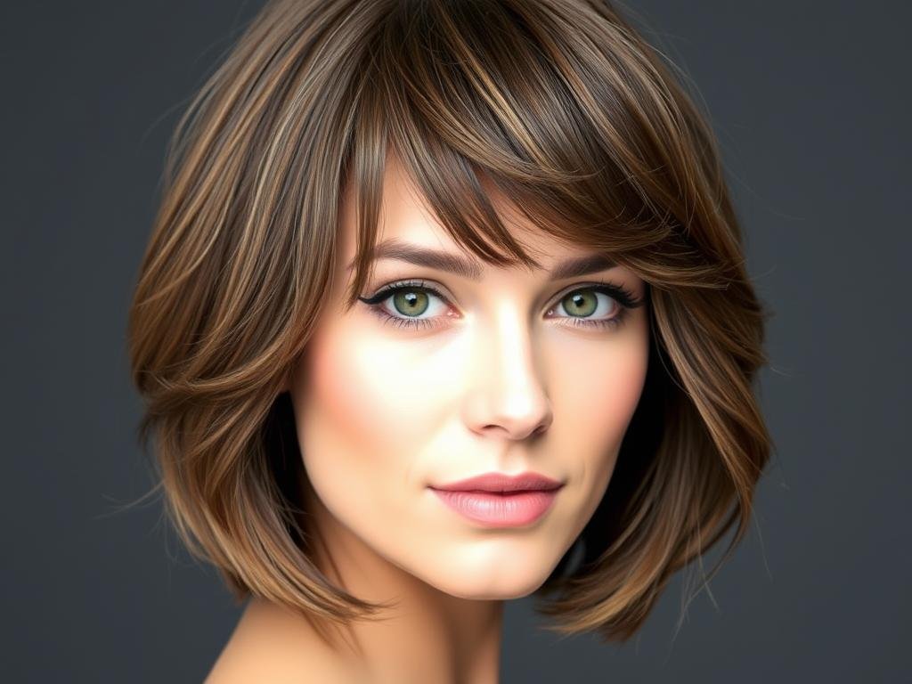 Woman with thin fine hair in a layered lob with face-framing pieces that add volume and movement