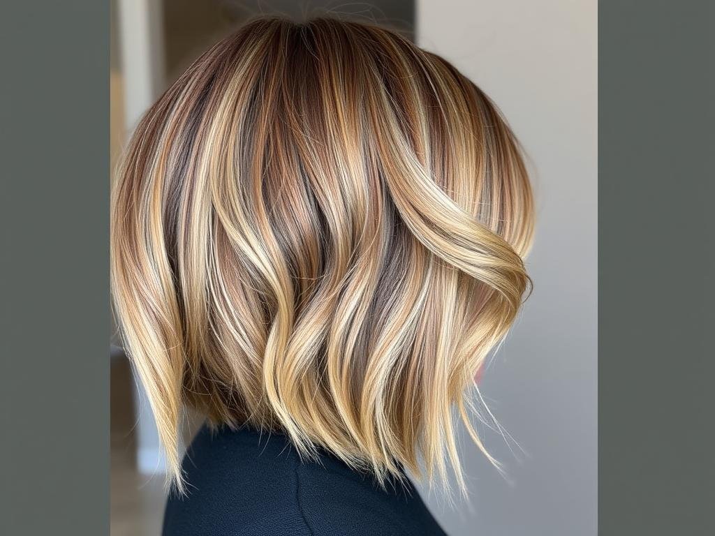 Woman with thin fine hair in an A-line lob with subtle layers that create fullness