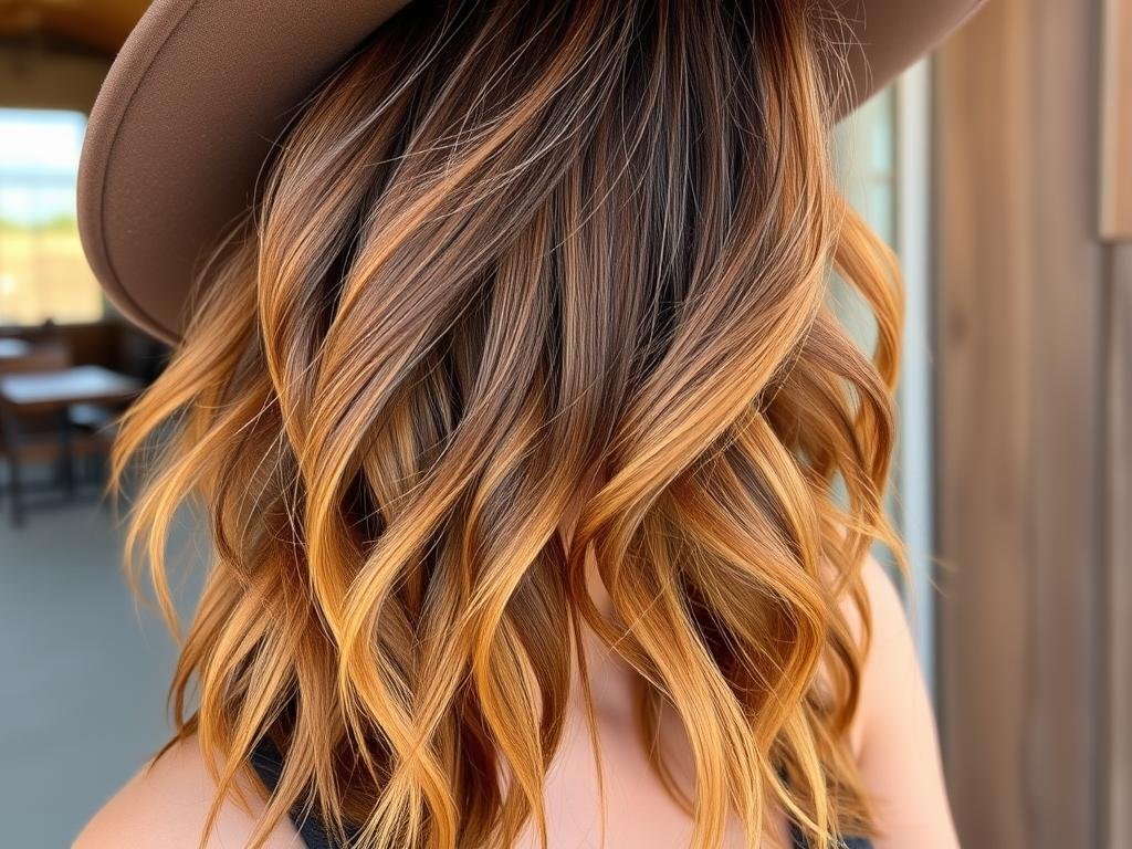 Woman with trendy cowboy copper hair showing rich brown with warm copper undertones Woman with trendy cowboy copper hair showing rich brown with warm copper undertones