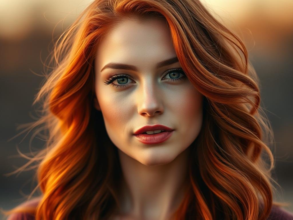 Woman with vibrant copper auburn hair color showing bright orange-red tones Woman with vibrant copper auburn hair color showing bright orange-red tones
