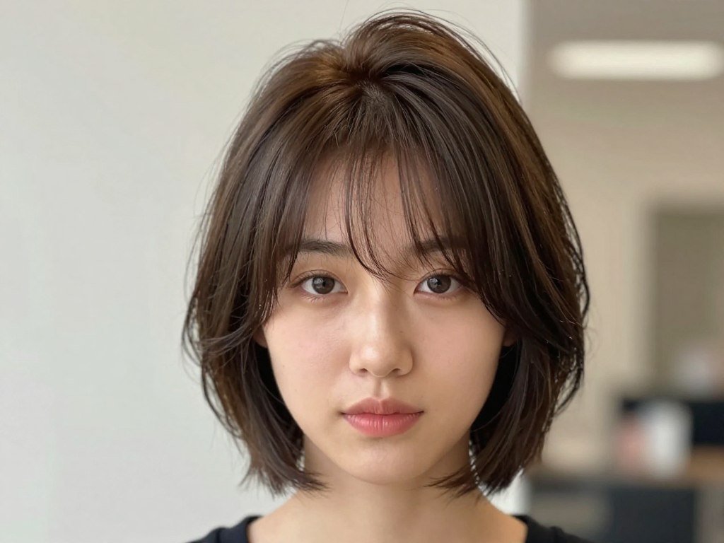 Woman with voluminous half ponytail style on short hair Woman with voluminous half ponytail style on short hair