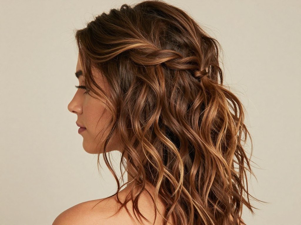 Woman with wavy hair in half up style showing natural texture