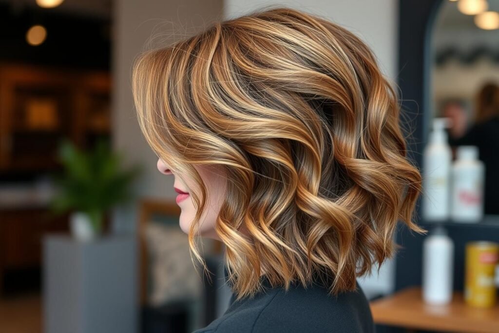Woman with wavy hair showing enhanced texture with medium length layered haircut