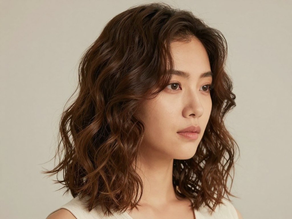 Woman with wavy hair styled in textured half up half down pigtails Woman with wavy hair styled in textured half up half down pigtails