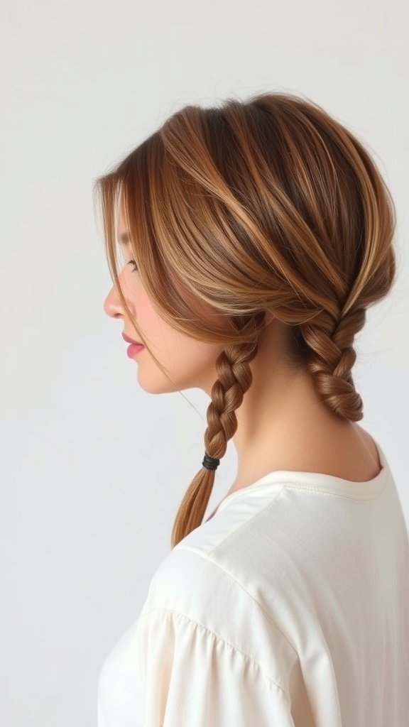 A woman with asymmetrical knotless bob braids, showcasing a stylish and modern hairstyle.