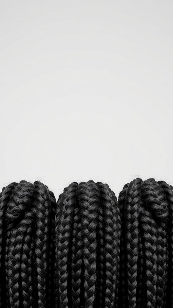 Close-up of black boxy short knotless braids