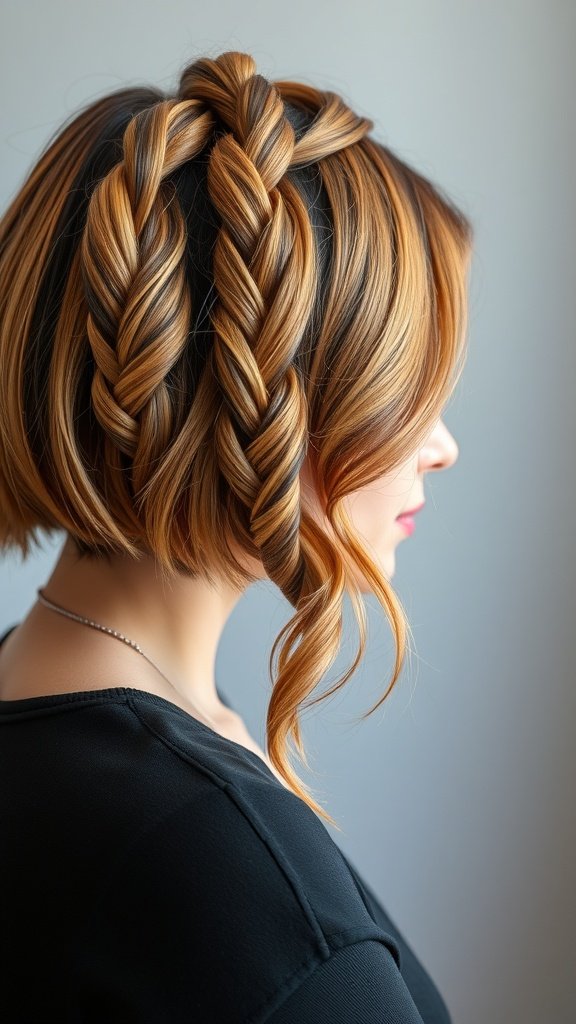 A stylish bob-length hairstyle featuring knotless braids with curly ends.