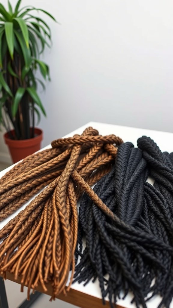A variety of braided hair extensions in different colors and styles.