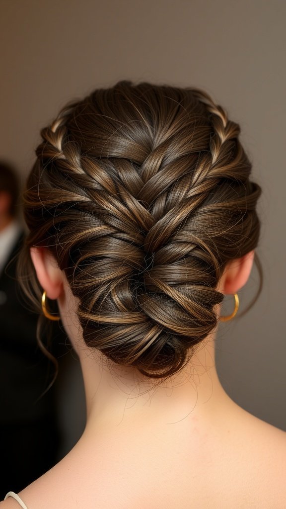 Elegant updo featuring short knotless braids with curly ends