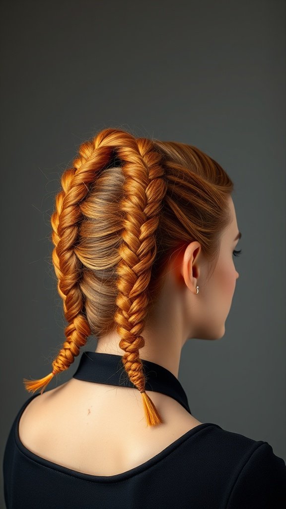 A woman with ginger knotless braids styled in a beehive fashion.