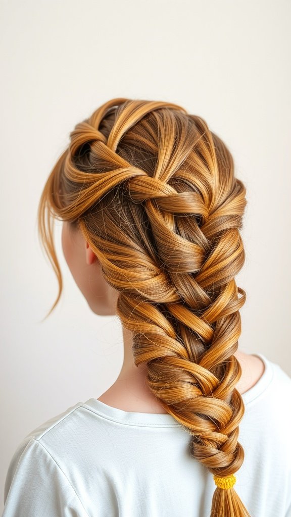 A close-up of a ginger braided hairstyle featuring a soft side braid.