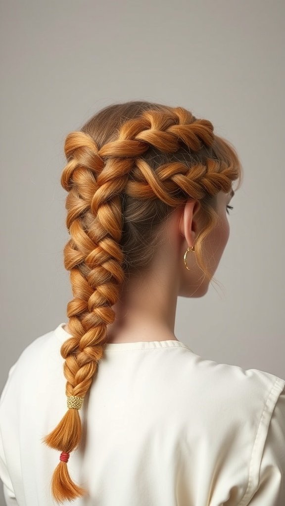 A woman with ginger knotless braids styled in a vintage flair.