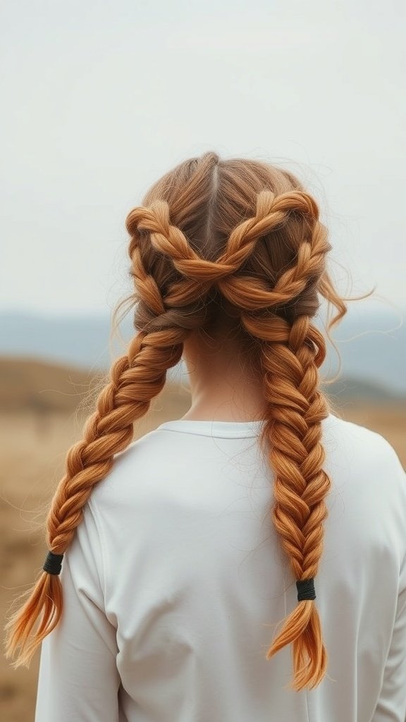 A woman with ginger knotless braids styled with subtle waves.