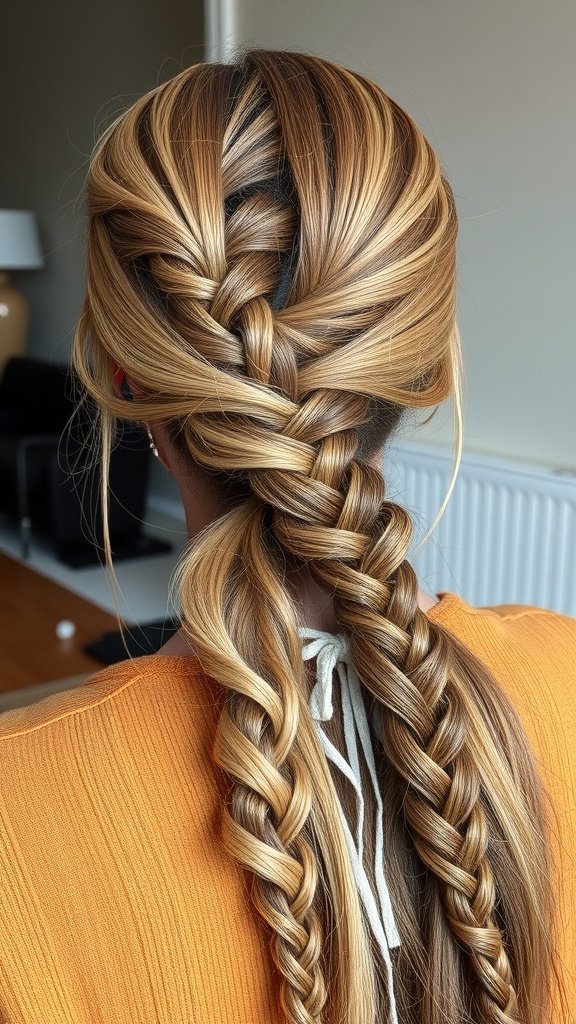 Half-up half-down knotless braids hairstyle with a blend of intricate braids and loose hair.