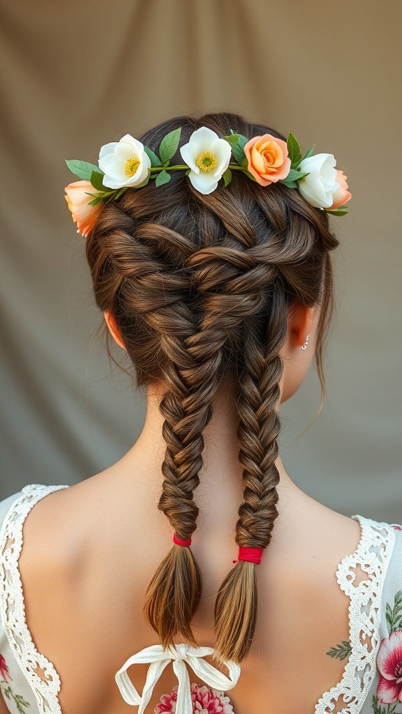 Half-up half-down knotless braids with floral accents
