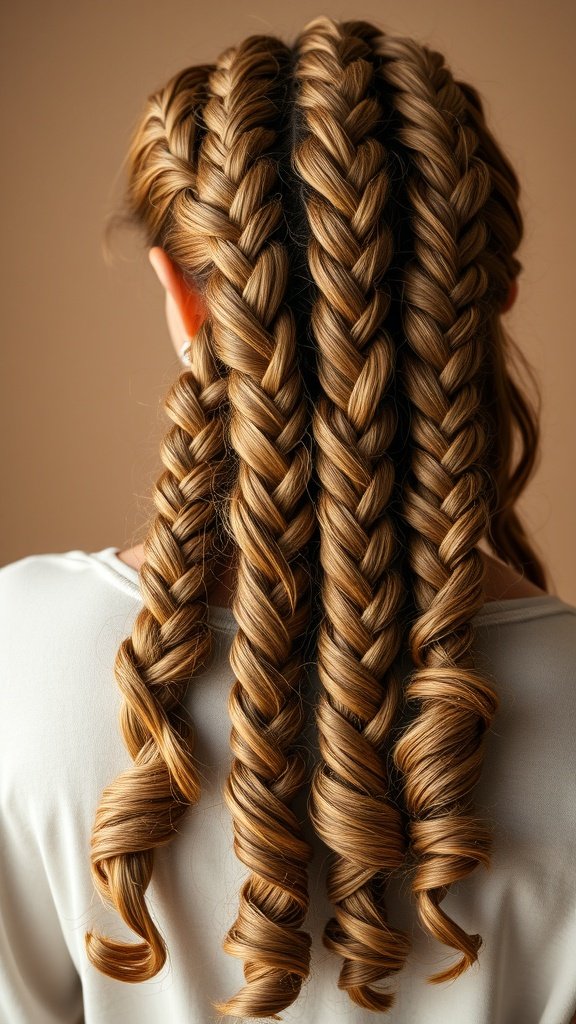 Honey brown knotless braids with loose curls