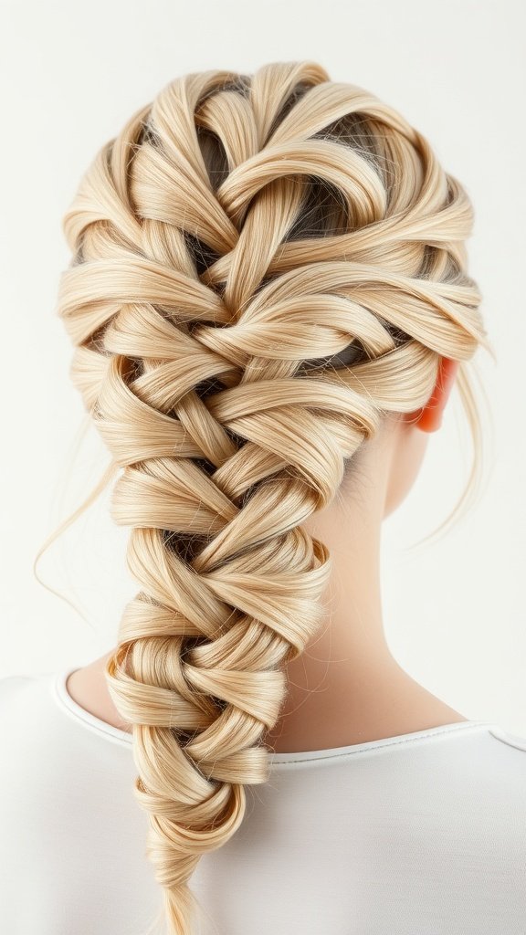 A close-up view of ivory knotless braids styled elegantly.