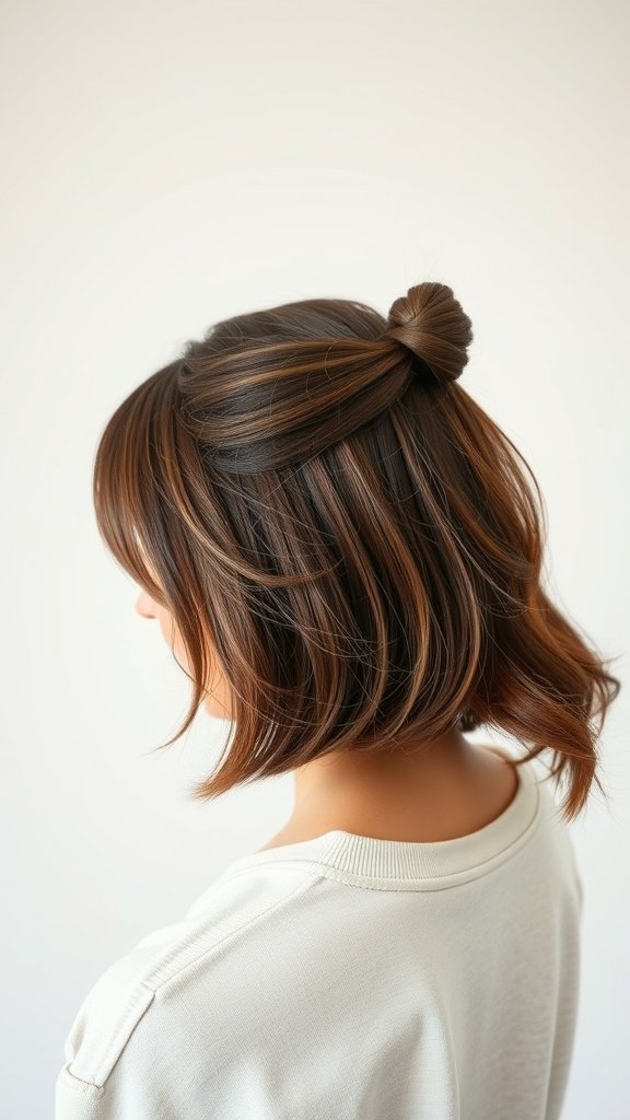 A woman with a stylish knotless bob hairstyle featuring a side ponytail.